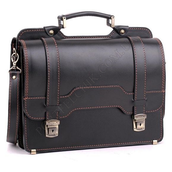Портфель Manufatto СПС-3 Black з коричневою ниткою чорний (Код. 10423-09) головне фото
