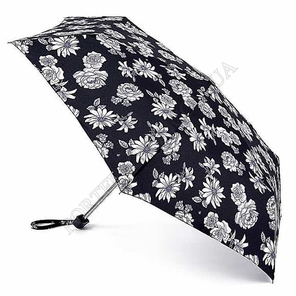 Парасолька Fulton L340 Miniflat-2 Black and White Floral чорний / білий (Код. 18975-01) головне фото