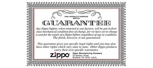 Пожизненная гарантия zippo